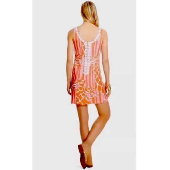 Lilly Pulitzer Size 4 Orange Pink Giraffe Print Mini Dress Summer Chic Coastal - Picture 2 of 16